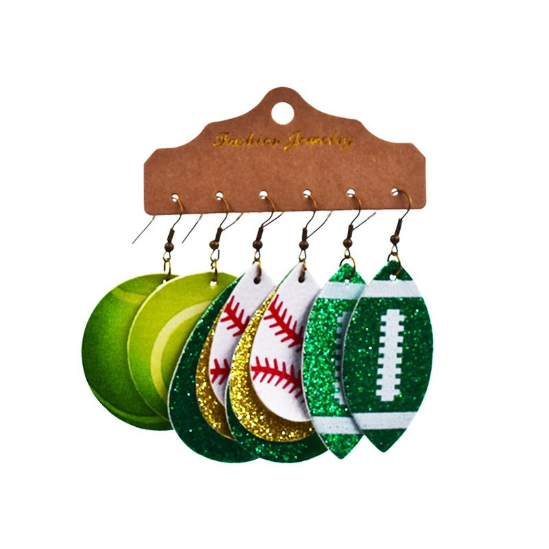 Wholesale Multi-layer Leather Earrings Rugby Football Leather Earrings Combination Leather Earrings